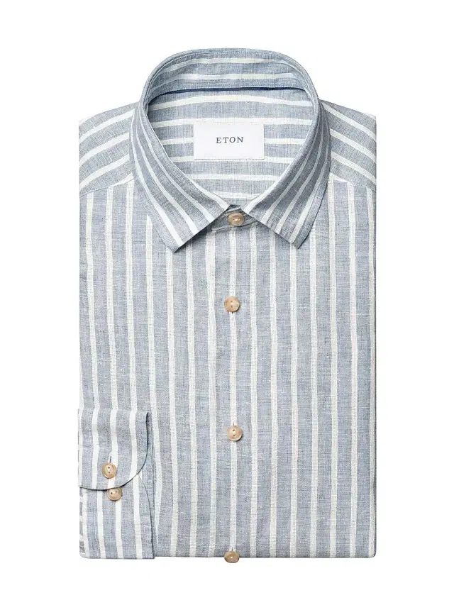 Men's Structure Striped Linen Button-Front Shirt - Mid Blue