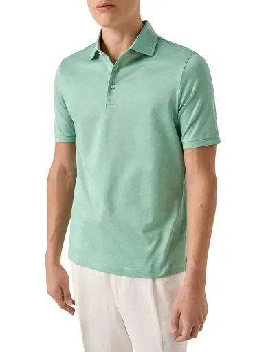 Eton Men's Knitted Cotton Polo Shirt - Green - Size XL | Thumbnail 2