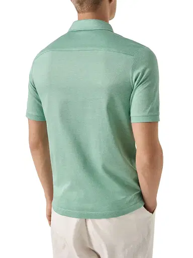 Eton Men's Knitted Cotton Polo Shirt - Green - Size XL | Thumbnail 3
