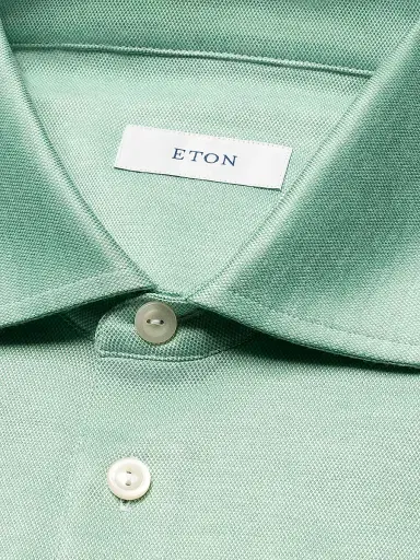 Eton Men's Knitted Cotton Polo Shirt - Green - Size XL | Thumbnail 6