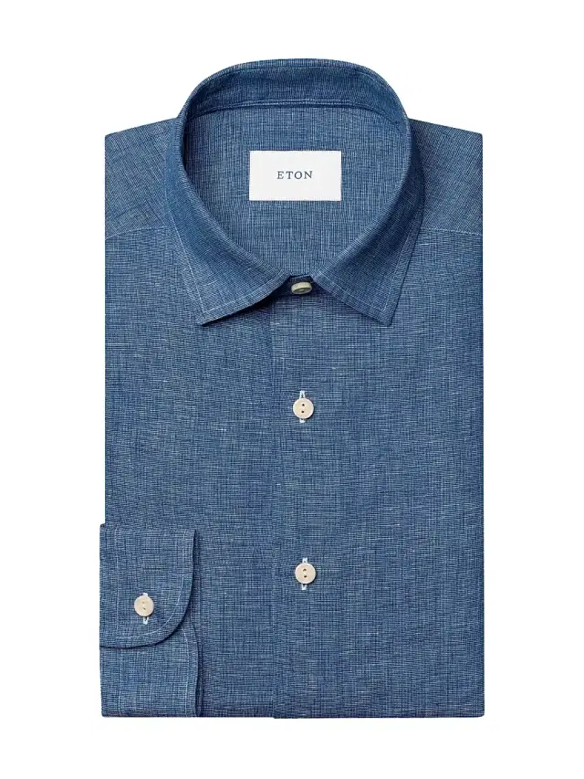 Eton Men's Linen Long-Sleeve Shirt - Dark Blue
