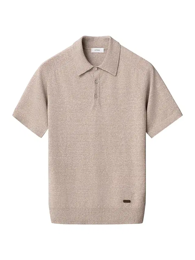 Eton Men's Linen-Cotton Fine Knit Polo Shirt - Beige
