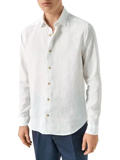 Eton Men's Solid Linen Button-Down Shirt - White | Thumbnail 3