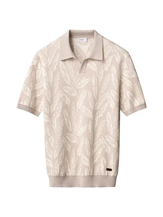 Men's Jacquard Knit Polo Sweater - Beige