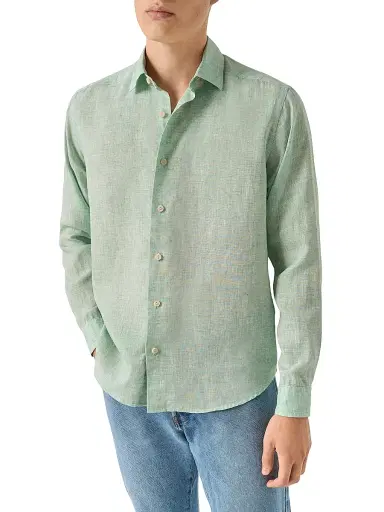 Eton Men's Linen Long-Sleeve Shirt - Mid Green - Size XXL | Thumbnail 3