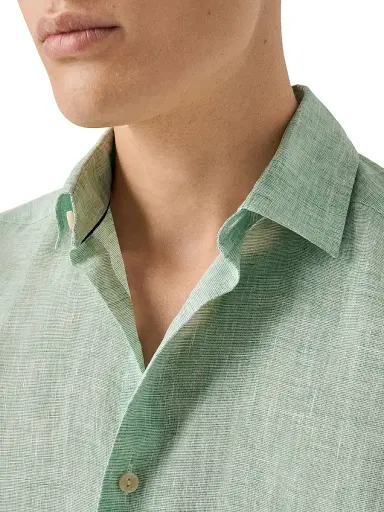 Eton Men's Linen Long-Sleeve Shirt - Mid Green - Size XXL | Thumbnail 5