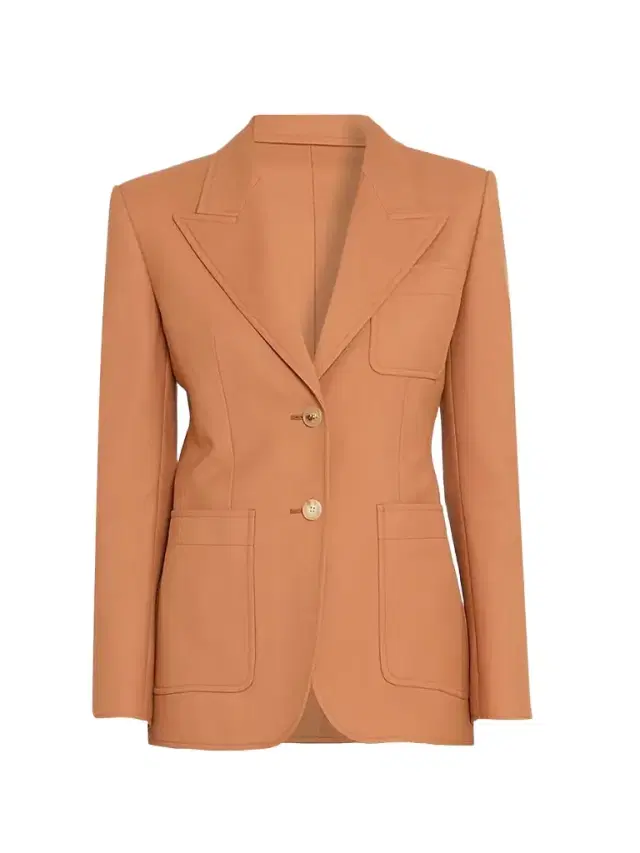 Women's Wool Single-Breasted Blazer - Tannish Red