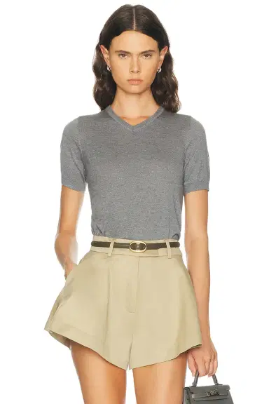 RENGGLI Silk Cashmere V-Neck Knit Tee | Thumbnail 1