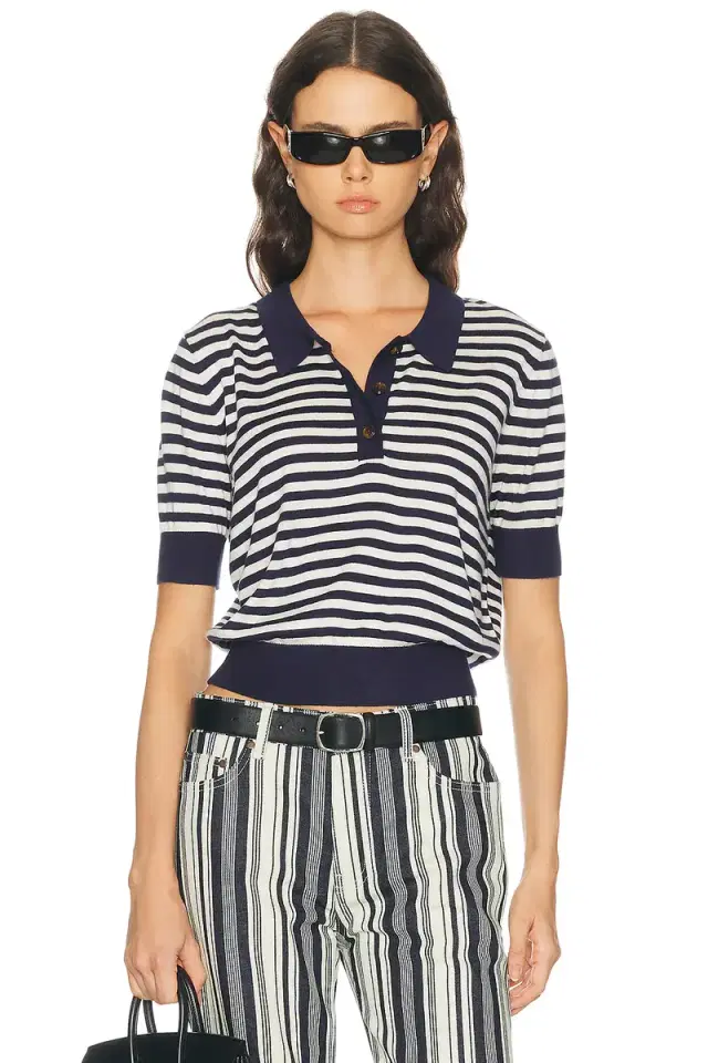 Silk Cashmere Stripe Knit Polo Top