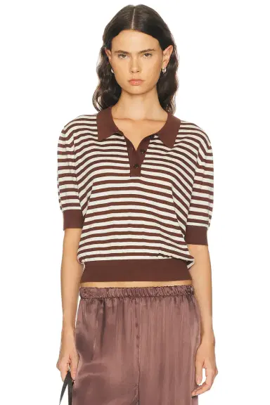 RENGGLI Silk Cashmere Stripe Knit Polo Top | Thumbnail 1 RENGGLI Silk Cashmere Stripe Knit Polo Top | Thumbnail 1