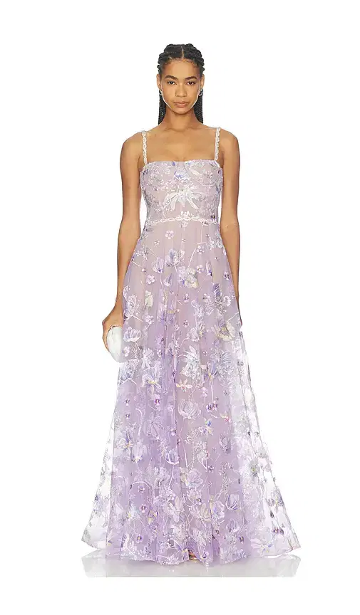 Bronx Banco Midnight Embroidered Floral Gown