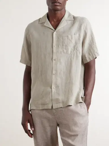 Frescobol Carioca Angelo Camp-Collar Linen Shirt - Men | Thumbnail 3