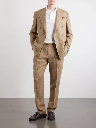 Polo Ralph Lauren Straight-Leg Pleated Houndstooth Linen, Silk and Wool-Blend Trousers - Men | Thumbnail 2 Polo Ralph Lauren Straight-Leg Pleated Houndstooth Linen, Silk and Wool-Blend Trousers - Men | Thumbnail 2