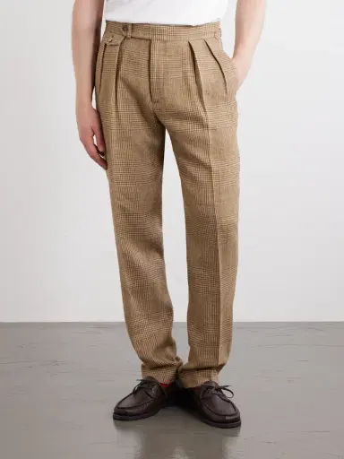 Polo Ralph Lauren Straight-Leg Pleated Houndstooth Linen, Silk and Wool-Blend Trousers - Men | Thumbnail 3 Polo Ralph Lauren Straight-Leg Pleated Houndstooth Linen, Silk and Wool-Blend Trousers - Men | Thumbnail 3