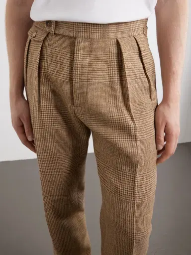 Polo Ralph Lauren Straight-Leg Pleated Houndstooth Linen, Silk and Wool-Blend Trousers - Men | Thumbnail 5 Polo Ralph Lauren Straight-Leg Pleated Houndstooth Linen, Silk and Wool-Blend Trousers - Men | Thumbnail 5
