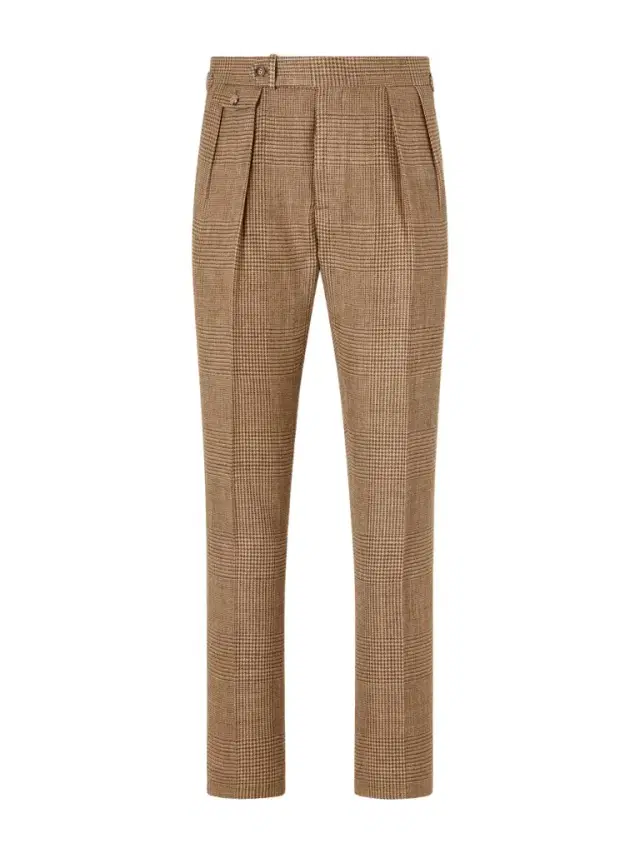 Straight-Leg Pleated Houndstooth Linen, Silk and Wool-Blend Trousers - Men
