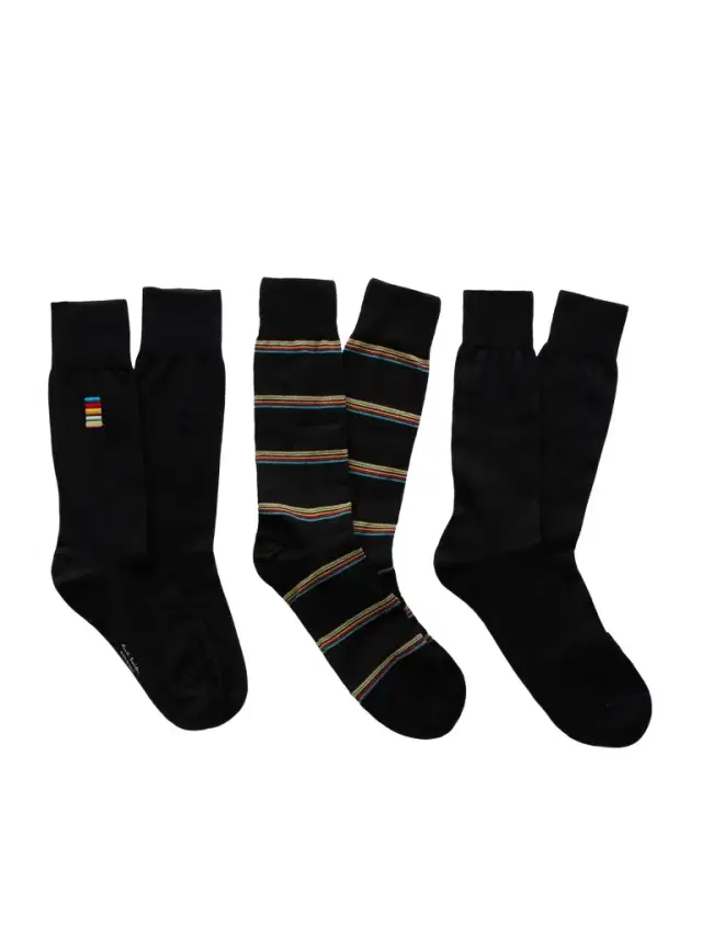 Pack of Three Striped Cotton-Blend Socks - Men