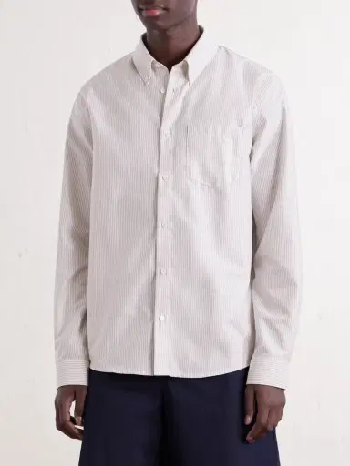 A.P.C. Button-Down Collar Striped Cotton Shirt - Men | Thumbnail 3