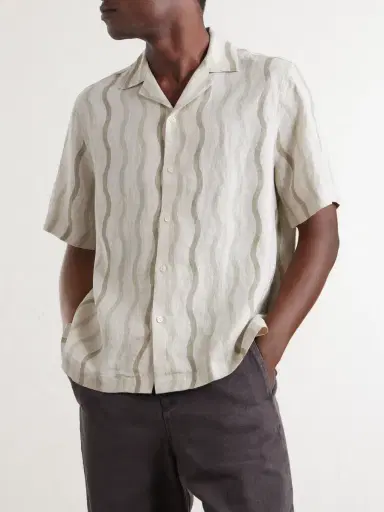 Frescobol Carioca Roberto Camp-Collar Striped Linen Shirt - Men | Thumbnail 3