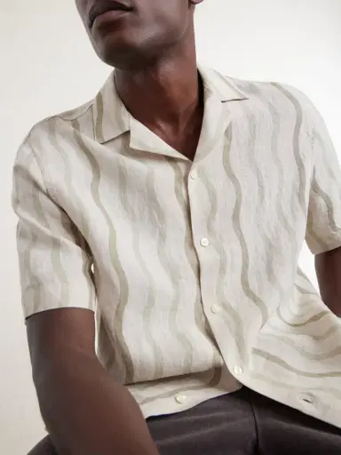Frescobol Carioca Roberto Camp-Collar Striped Linen Shirt - Men | Thumbnail 5