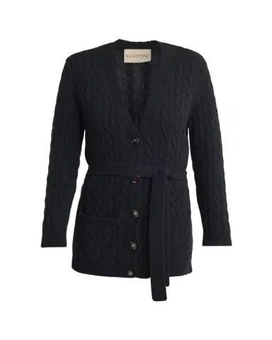 Valentino Garavani V-Logo Cashmere Cable Knit V-Neck Cardigan | Thumbnail 1 Valentino Garavani V-Logo Cashmere Cable Knit V-Neck Cardigan | Thumbnail 1