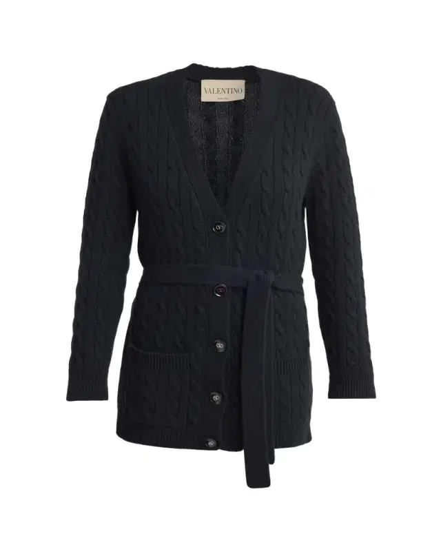 Valentino Garavani V-Logo Cashmere Cable Knit V-Neck Cardigan