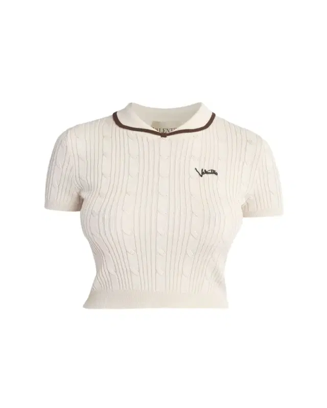 Valentino Garavani Cable Knit Crop Polo Sweater