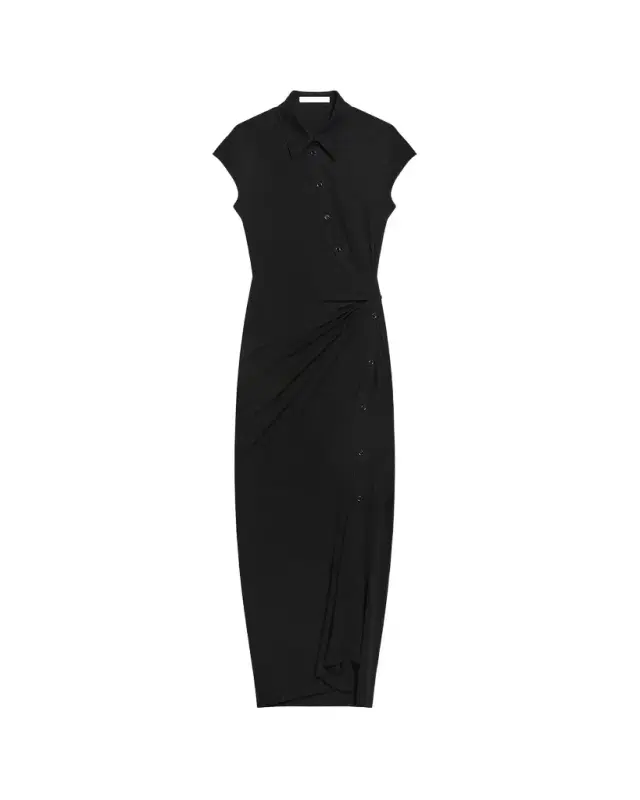 Helmut Lang Short-Sleeve Twist Jersey Midi Dress