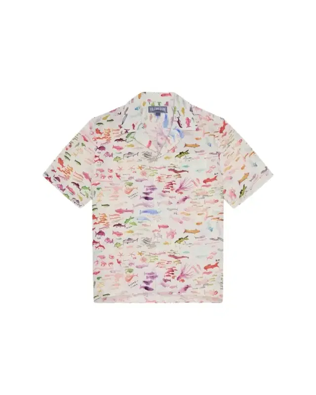 Vilebrequin x Fabrice Hyber Men's Pescador Linen Camp Shirt