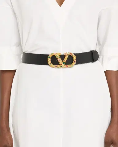 Valentino Garavani VLogo Signature Embellished Leather Belt, 40mm | Thumbnail 2