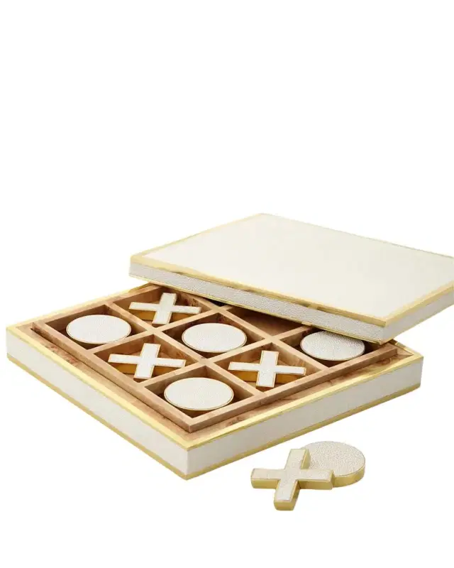 AERIN Cream Faux-Shagreen Tic Tac Toe