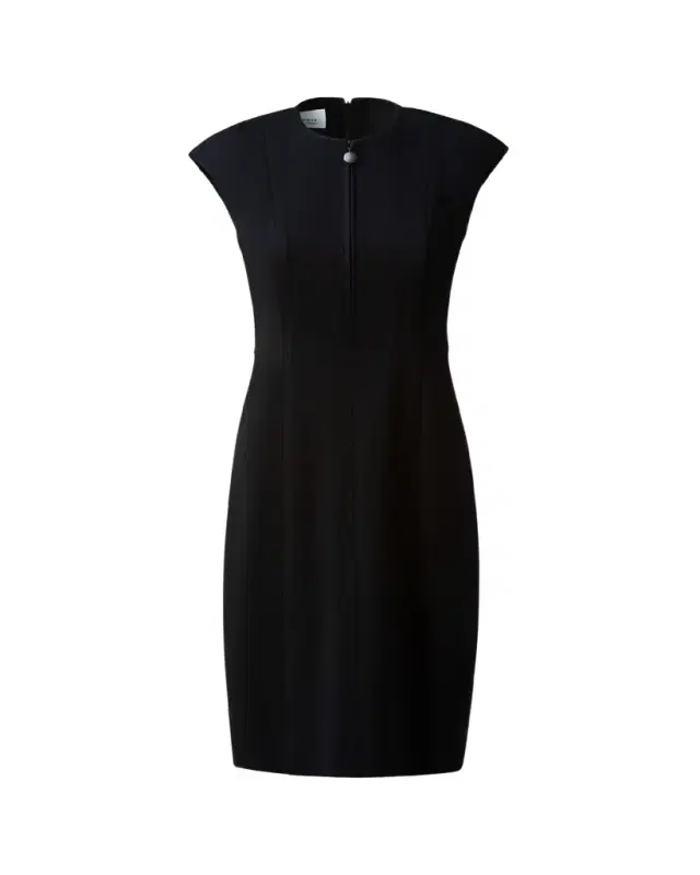 Cap-Sleeve Zip-Front Seamed Dress, Black