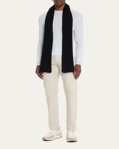 Bergdorf Goodman Ribbed Cashmere Scarf, Black | Thumbnail 2