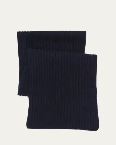 Bergdorf Goodman Ribbed Cashmere Scarf, Black | Thumbnail 5