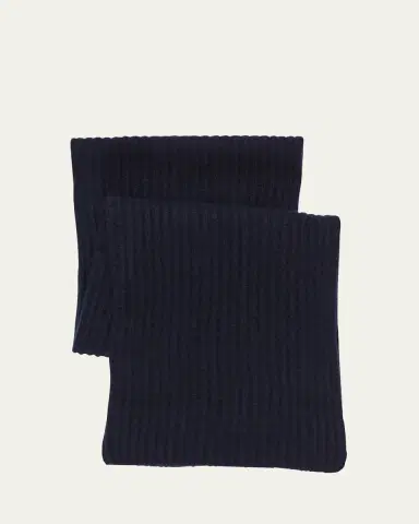 Bergdorf Goodman Ribbed Cashmere Scarf, Black | Thumbnail 6