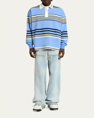 AMIRI Men's Cotton Multi-Stripe Long-Sleeve Polo Shirt | Thumbnail 2