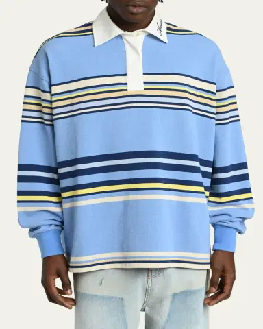 AMIRI Men's Cotton Multi-Stripe Long-Sleeve Polo Shirt | Thumbnail 4