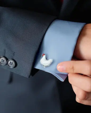 Jan Leslie Men's The Chicken & The Egg Sterling Silver Cufflinks | Thumbnail 2