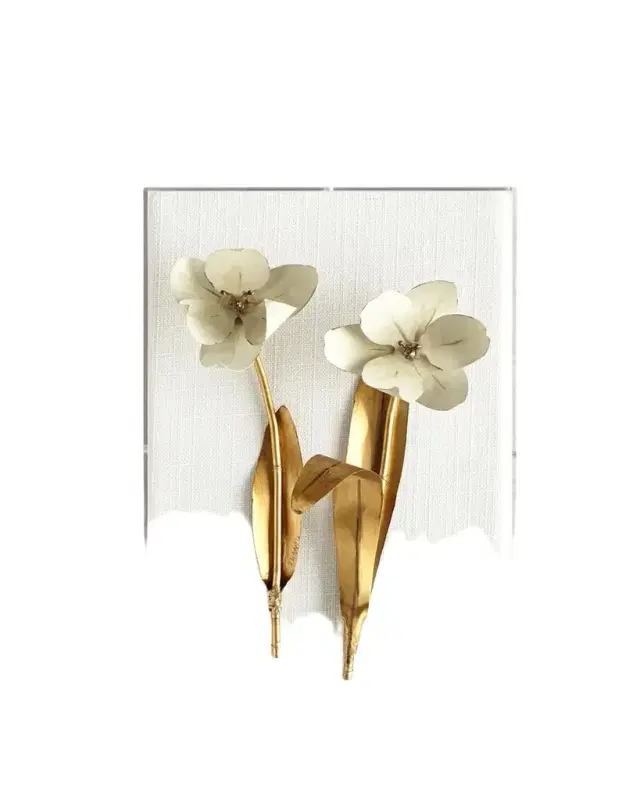 Tommy Mitchell Original Gilded Tulip on White Linen