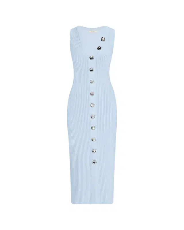 Eliza Sleeveless Button-Front Rib Midi Dress