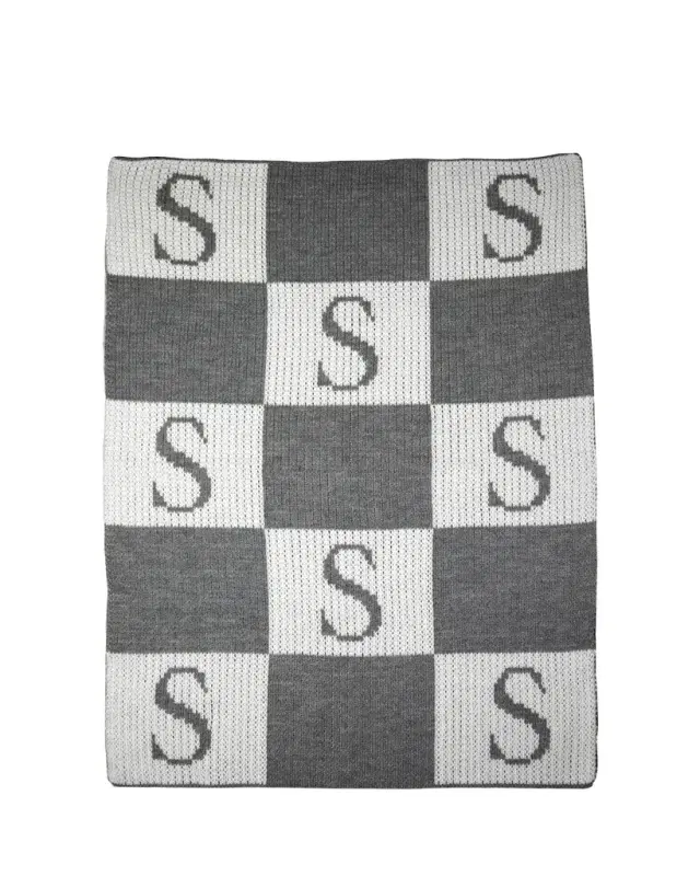 Butterscotch Blankees Personalized Check Colorblock Baby Blanket, Gray