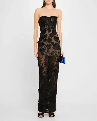 Bronx and Banco Jasmine Strapless Floral Applique Gown | Thumbnail 2 Bronx and Banco Jasmine Strapless Floral Applique Gown | Thumbnail 2
