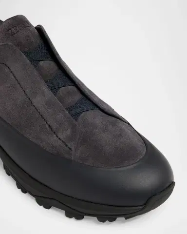 Zegna Men's Triple Stitch Monte Suede and Leather Slip-On Sneakers | Thumbnail 5