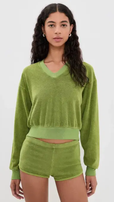 ÉTERNE Cropped V Neck Sweatshirt Fern S | Thumbnail 2