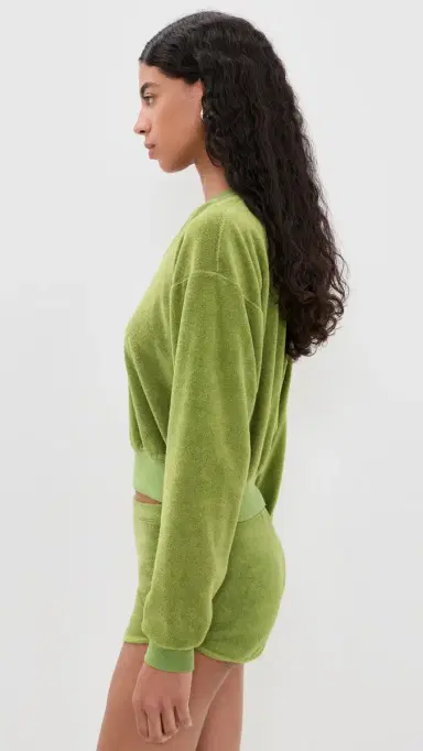 ÉTERNE Cropped V Neck Sweatshirt Fern S | Thumbnail 4