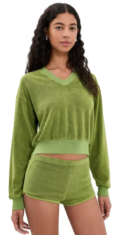 ÉTERNE Cropped V Neck Sweatshirt Fern S | Thumbnail 1