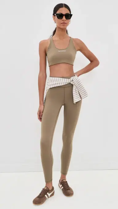 Sporty & Rich Serif Logo High Waisted Full eggings Sand White | Thumbnail 5