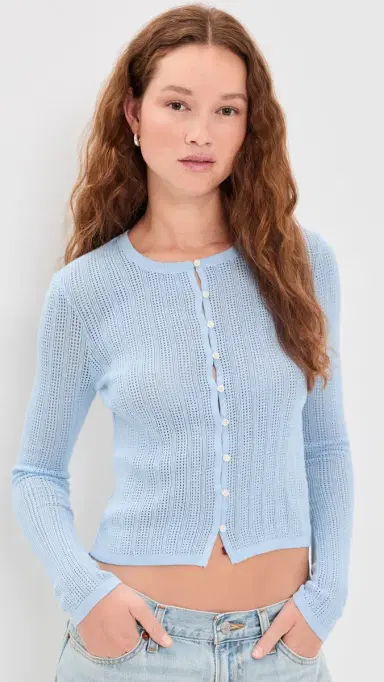 GOOD AMERICAN The Open Knit Cardigan Morning Sky | Thumbnail 2 GOOD AMERICAN The Open Knit Cardigan Morning Sky | Thumbnail 2