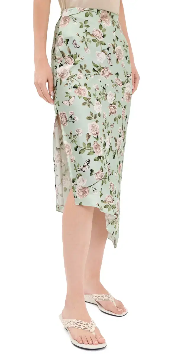ALICE + OLIVIA Maeve Asymmetrical Slip Skirt Garden Gossip Light Sage