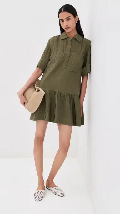 Simkhai Cris Short Sleeve Shirt Dress Sea Turtle S | Thumbnail 5